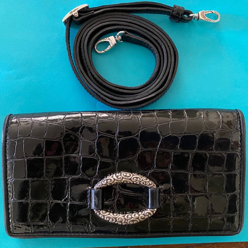 Brighton Black Croc-Embossed Wallet with Silver Accents